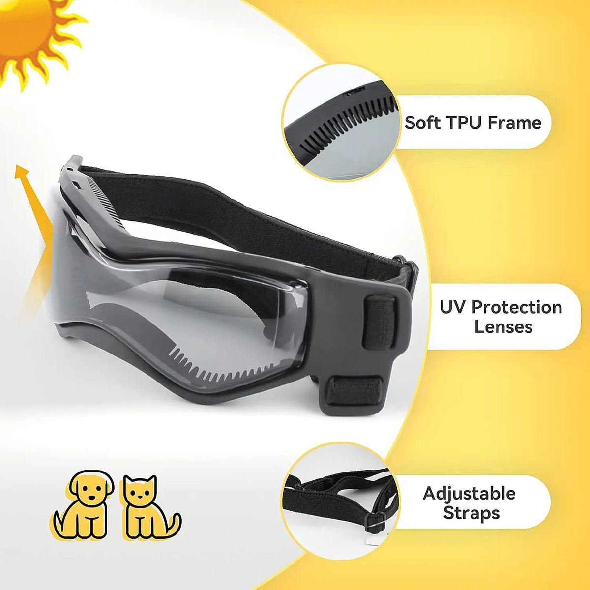 Casco y gafas de seguridad para perros y gatos