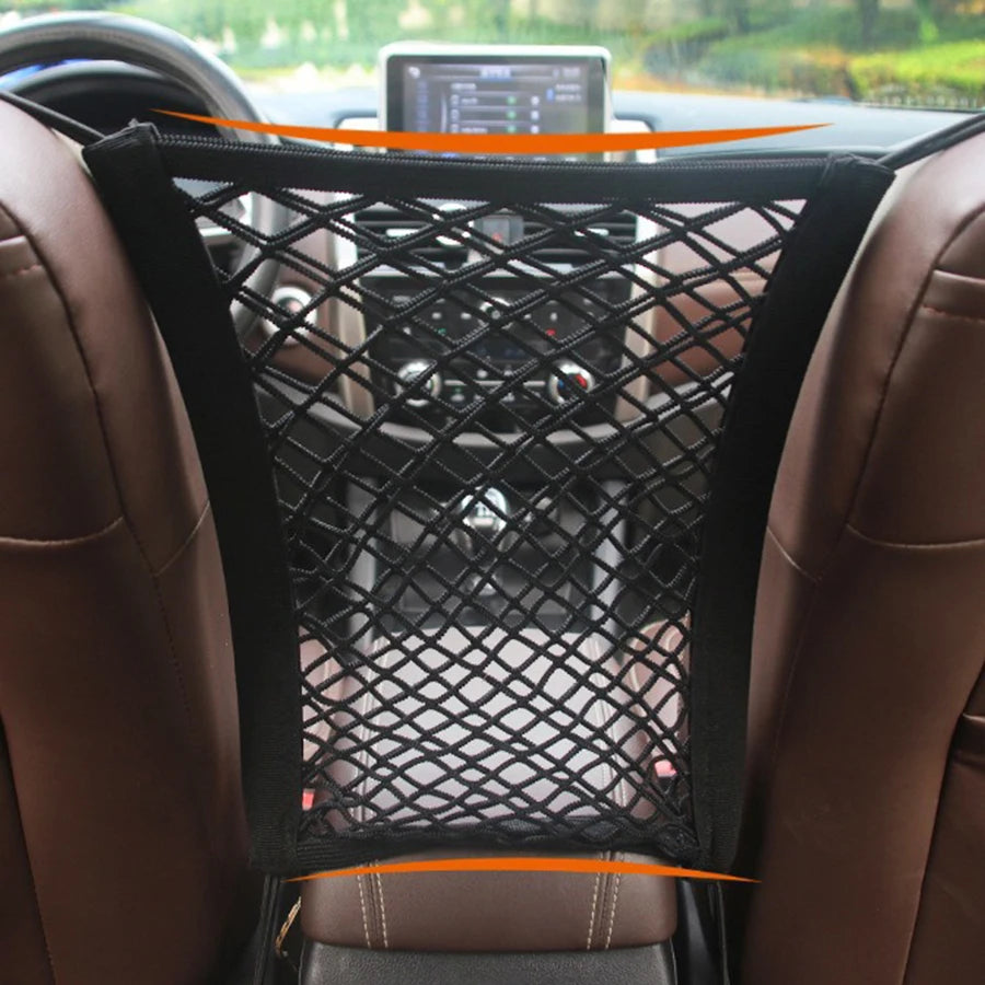 Barrera de seguridad para coche con bolsa de almacenamiento