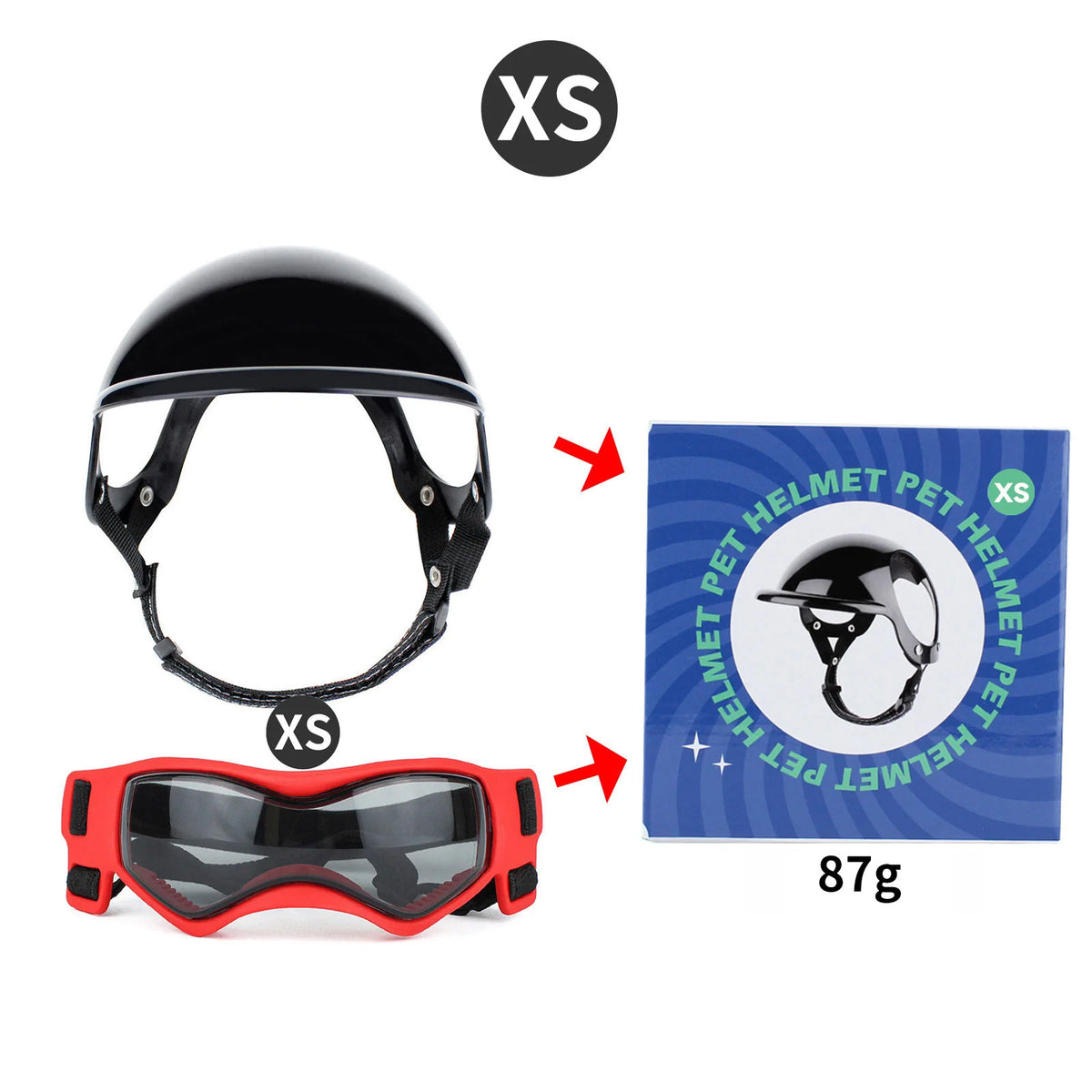 Casco y gafas de seguridad para perros y gatos