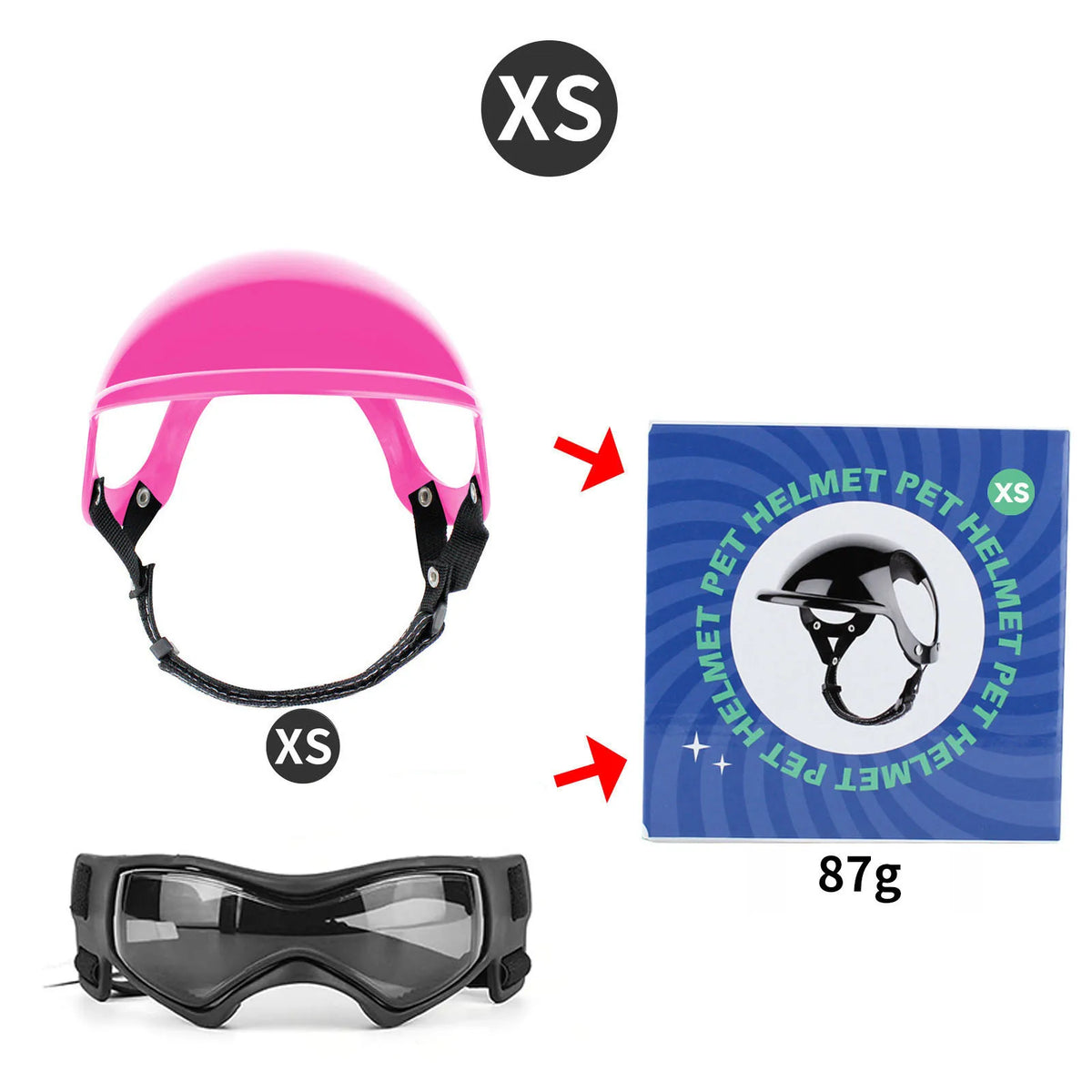 Casco y gafas de seguridad para perros y gatos