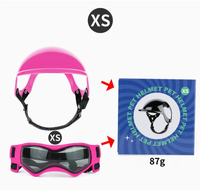 Casco y gafas de seguridad para perros y gatos