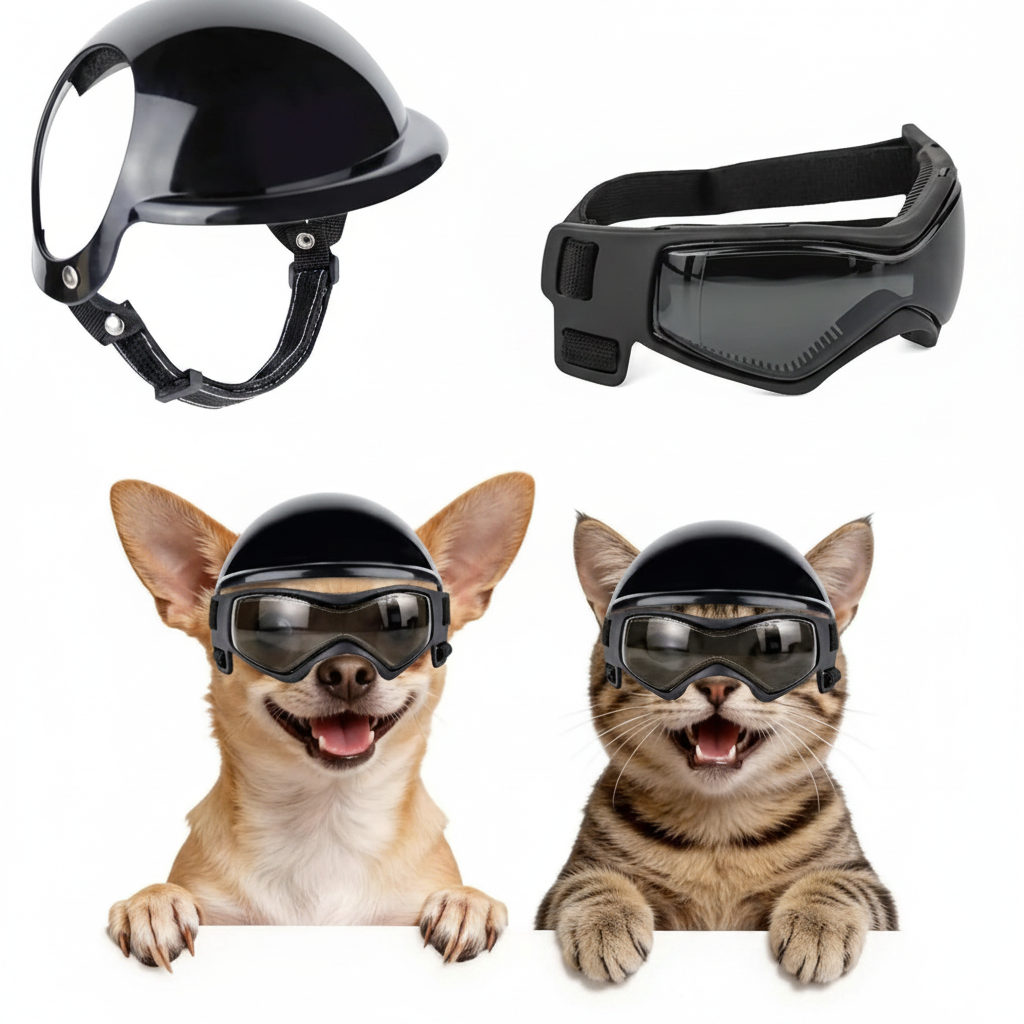 Casco y gafas de seguridad para perros y gatos